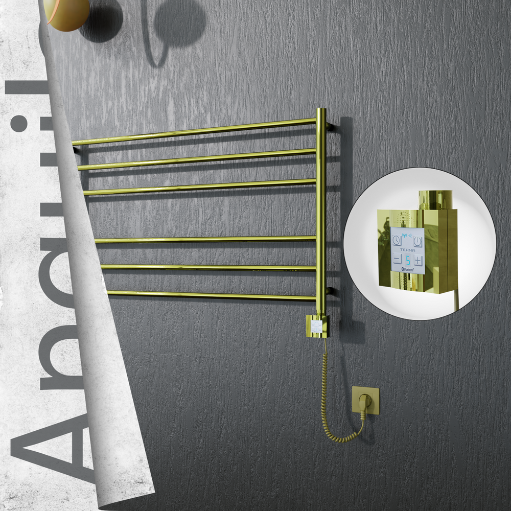 Angulia Electric Stainless Steel Towel Rail 1000x590 Gold (KTX4 Thermostat) 200W Spiral Cable - 1