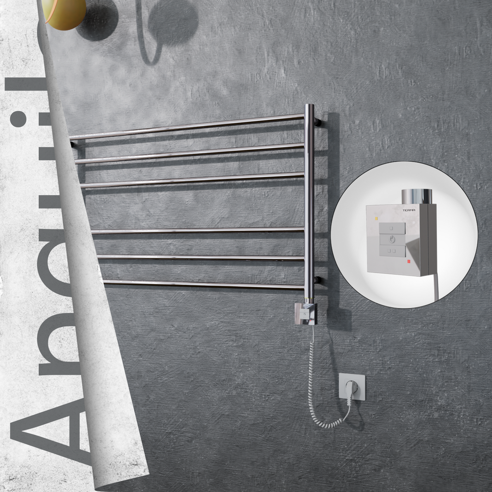 Angulia Electric Stainless Steel Towel Rail 1000x590 Mirror Polished (KTX1 Thermostat) 200W Spiral Cable - 1