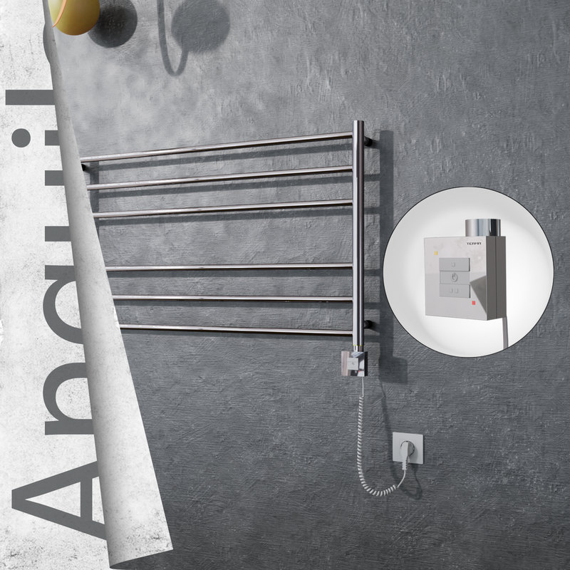 Angulia Electric Stainless Steel Towel Rail 1000x590 Mirror Polished (KTX1 Thermostat) 200W Spiral Cable