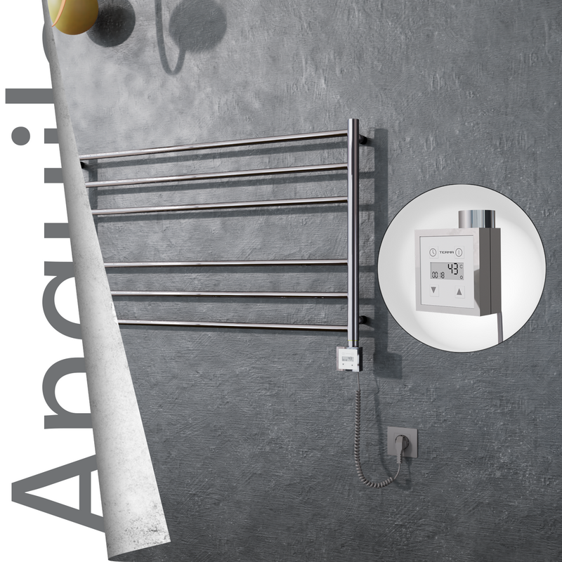 Angulia Electric Stainless Steel Towel Rail 1000x590 Mirror Polished (KTX3 Thermostat) 200W Spiral Cable 