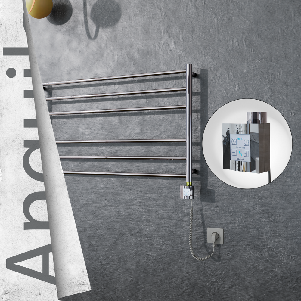 Angulia Electric Stainless Steel Towel Rail 1000x590 Mirror Polished (KTX4 Thermostat) 200W Spiral Cable - 1