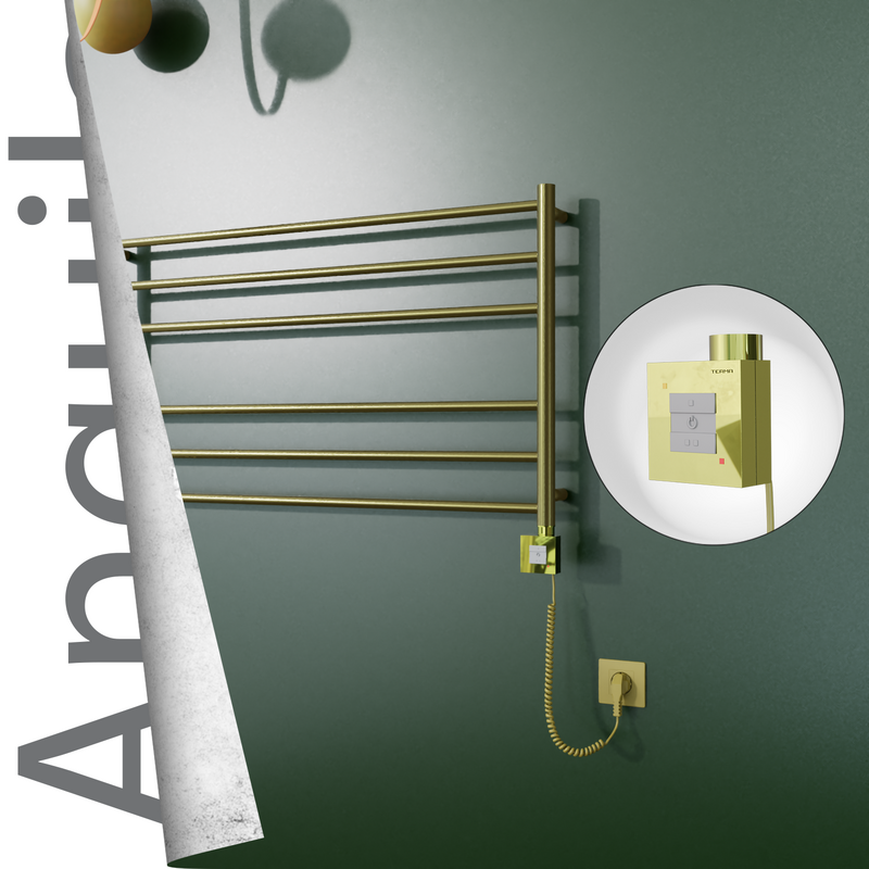 Angulia Electric Stainless Steel Towel Rail 1000x590 Satin Gold (KTX1 Thermostat) 200W Spiral Cable