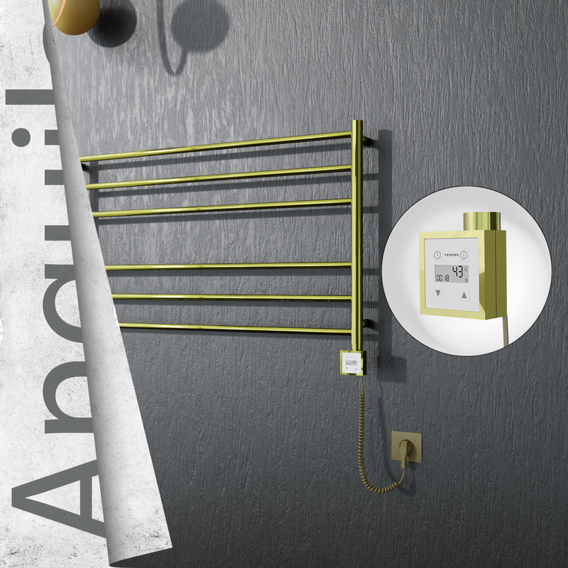 Angulia Electric Stainless Steel Towel Rail 1000x590 Satin Gold (KTX3 Thermostat) 200W Spiral Cable 