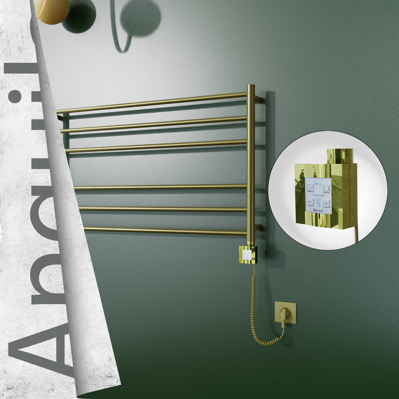 Angulia Electric Stainless Steel Towel Rail 1000x590 Satin Gold (KTX4 Thermostat) 200W Spiral Cable