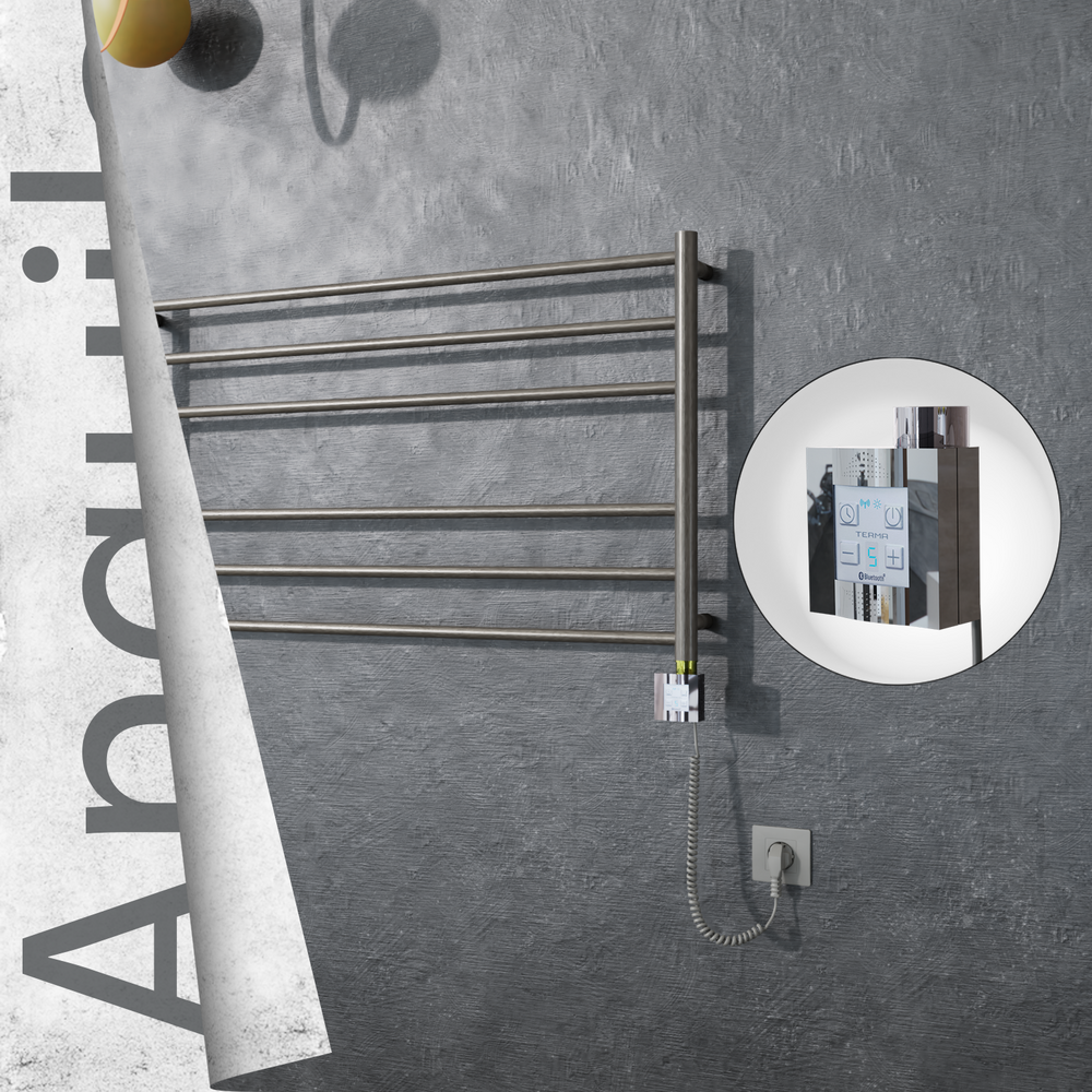 Angulia Electric Stainless Steel Towel Rail 1000x590 Satin Polished (KTX4 Thermostat) 200W Spiral Cable - 1