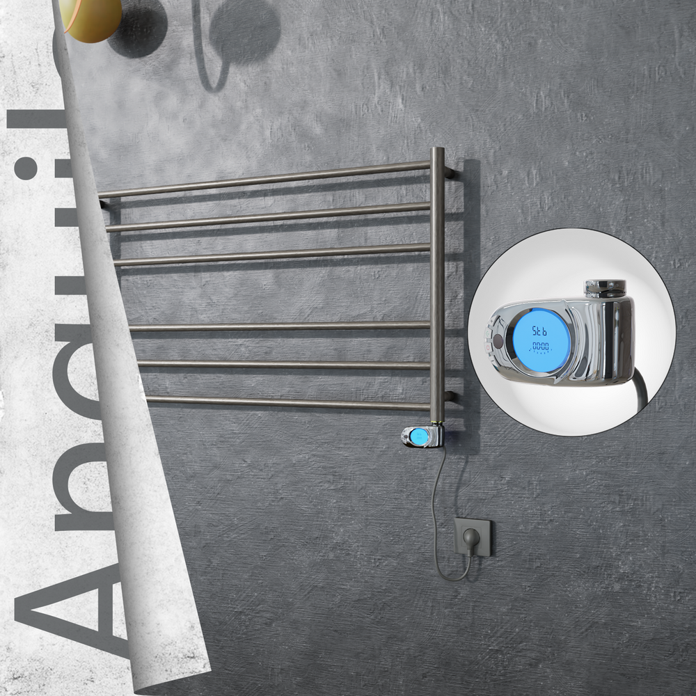 Angulia Electric Stainless Steel Towel Rail 1000x590 Satin Polished (Musa Thermostat) 200W - 1