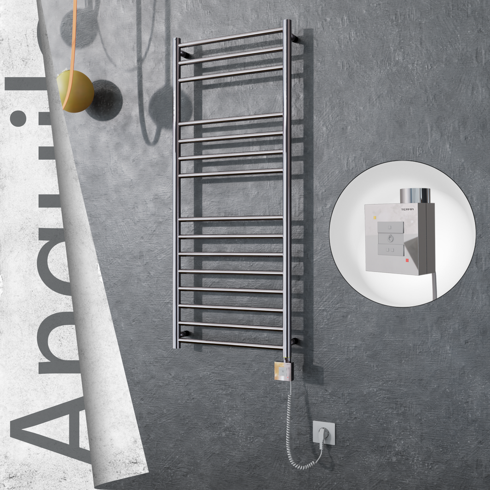 Angulia Electric Stainless Steel Towel Rail 500x1210 Mirror Polished (KTX1 Thermostat) 200W Spiral Cable - 1