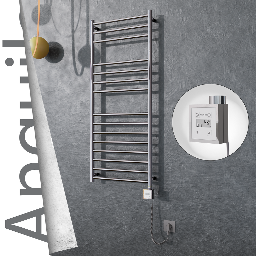 Angulia Electric Stainless Steel Towel Rail 500x1210 Mirror Polished (KTX3 Thermostat) 200W Spiral Cable - 1