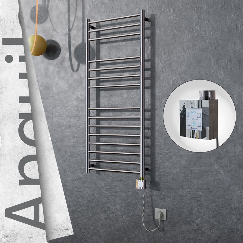 Angulia Electric Stainless Steel Towel Rail 500x1210 Mirror Polished (KTX4 Thermostat) 200W Spiral Cable