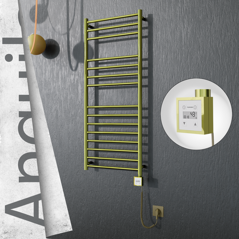 Angulia Electric Stainless Steel Towel Rail 500x1210 Satin Gold (KTX3 Thermostat) 200W Spiral Cable - 1