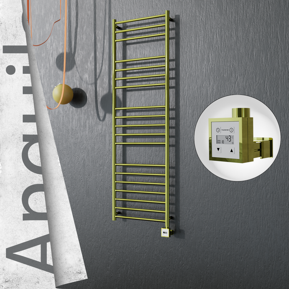 Angulia Electric Stainless Steel Towel Rail 500x1630 Gold (KTX3 Thermostat) 300W - 1
