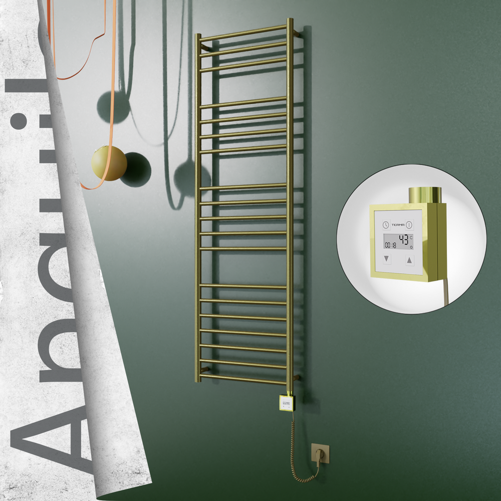 Angulia Electric Stainless Steel Towel Rail 500x1630 Gold (KTX3 Thermostat) 300W Spiral Cable - 1