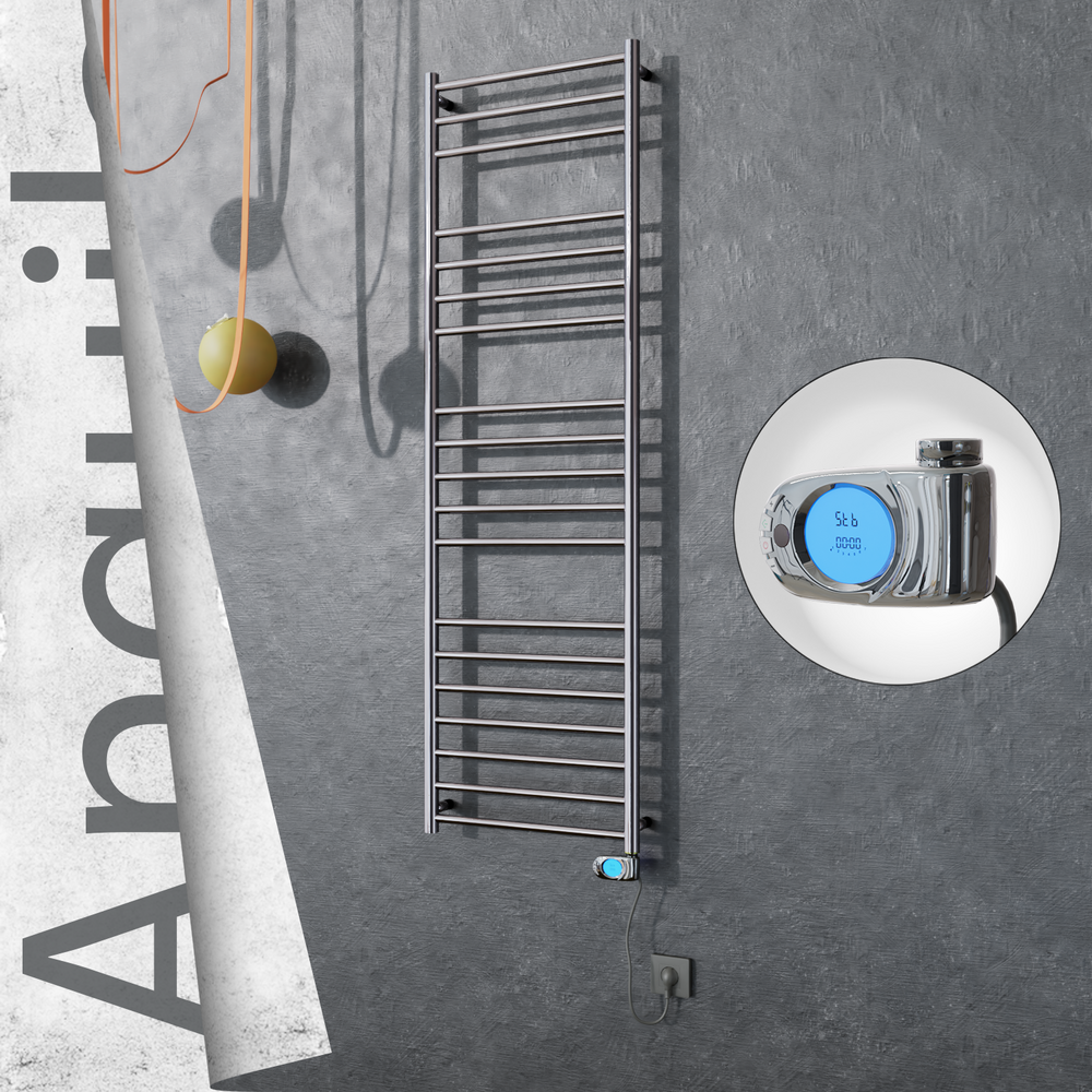 Angulia Electric Stainless Steel Towel Rail 500x1630 Mirror Polished (Musa Thermostat) 300W - 1