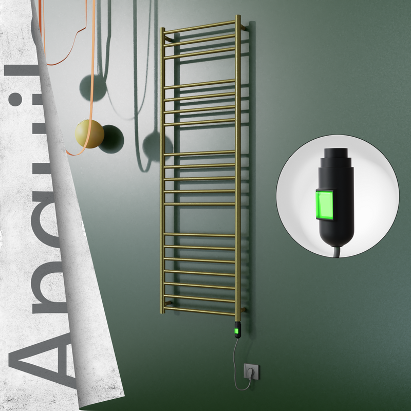 Angulia Electric Stainless Steel Towel Rail 500x1630 Satin Gold (On/Off Switch) 300W 