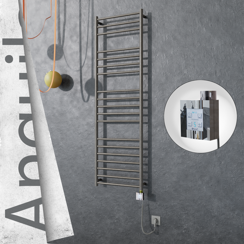 Angulia Electric Stainless Steel Towel Rail 500x1630 Satin Polished (KTX4 Thermostat) 300W Spiral Cable