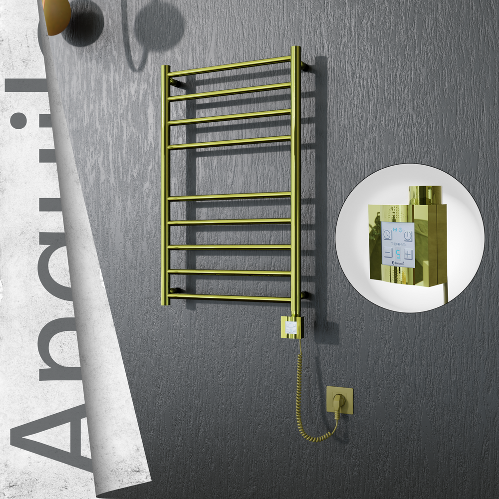 Angulia Electric Stainless Steel Towel Rail 500x790 Gold (KTX4 Thermostat) 200W Spiral Cable - 1