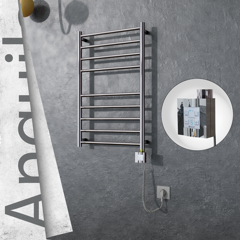 Angulia Electric Stainless Steel Towel Rail 500x790 Mirror Polished (KTX4 Thermostat) 200W Spiral Cable