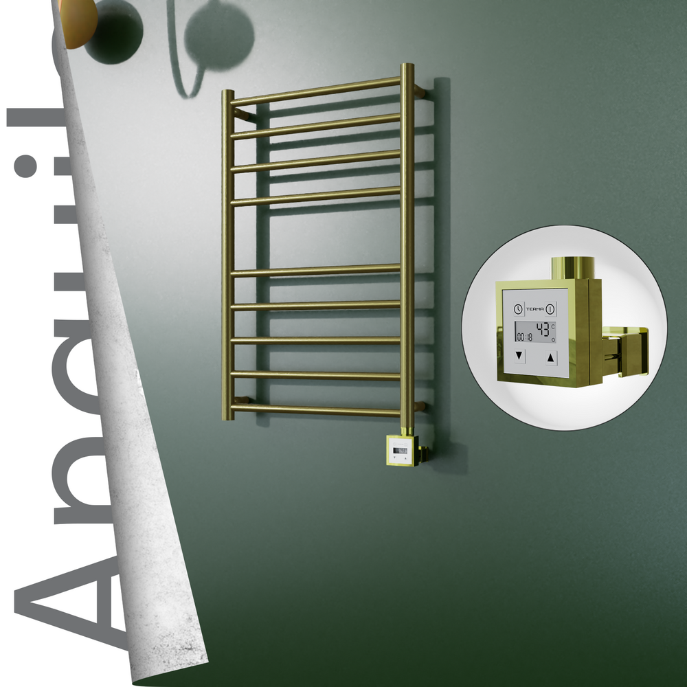 Angulia Electric Stainless Steel Towel Rail 500x790 Satin Gold (KTX3 Thermostat) 200W - 1