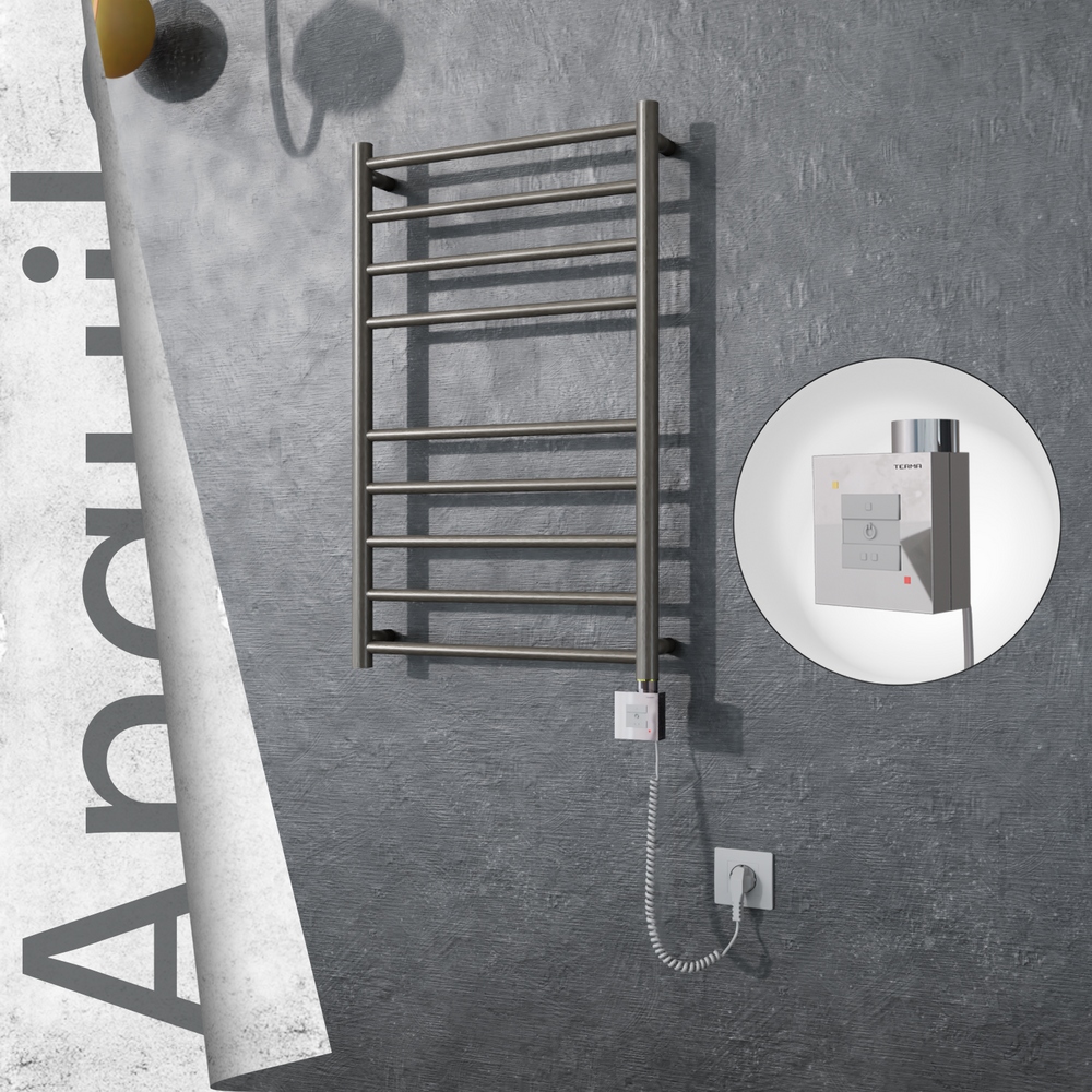 Angulia Electric Stainless Steel Towel Rail 500x790 Satin Polished (KTX1 Thermostat) 200W Spiral Cable - 1