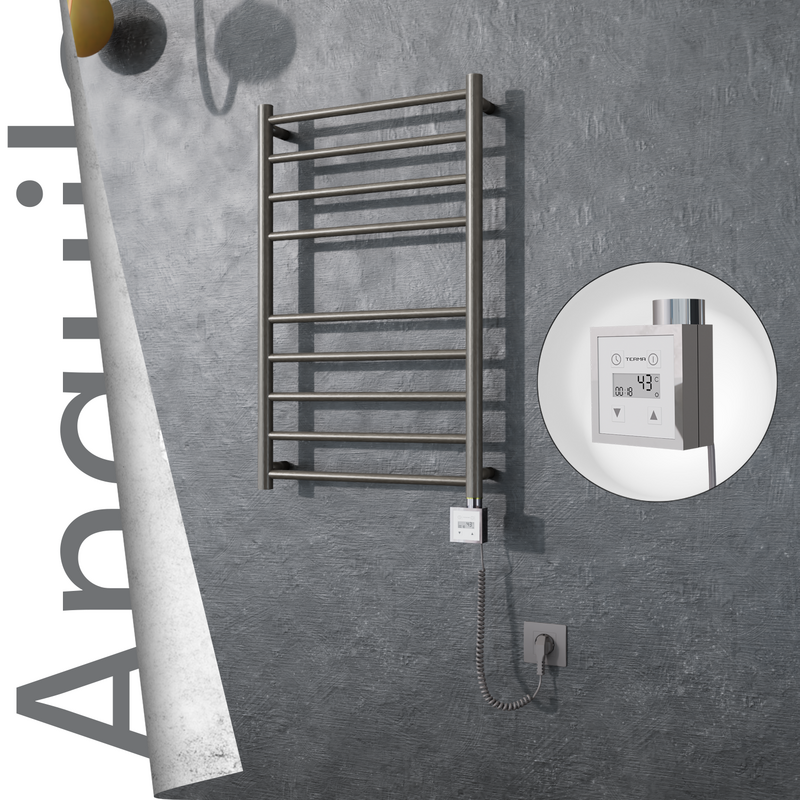 Angulia Electric Stainless Steel Towel Rail 500x790 Satin Polished (KTX3 Thermostat) 200W Spiral Cable