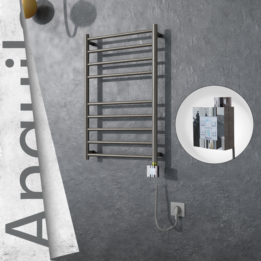 Angulia Electric Stainless Steel Towel Rail 500x790 Satin Polished (KTX4 Thermostat) 200W Spiral Cable - 1