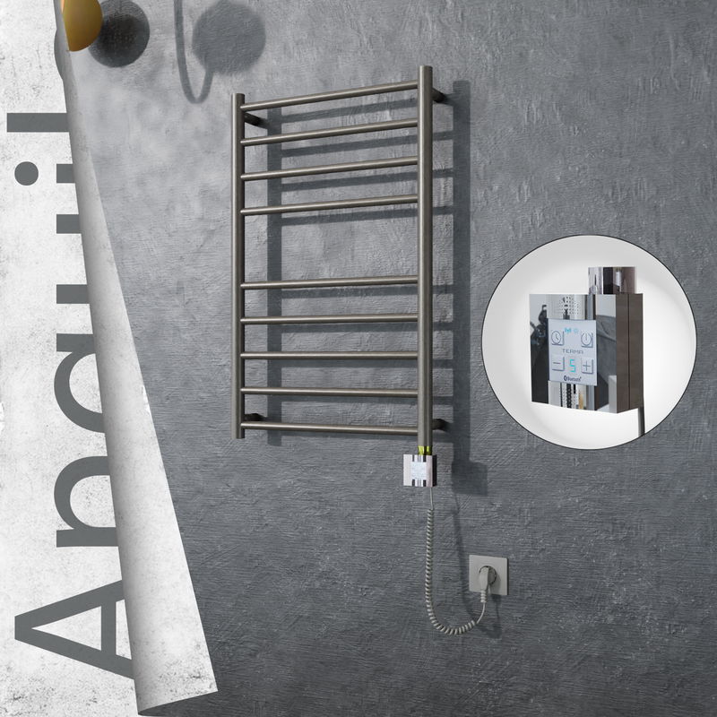 Angulia Electric Stainless Steel Towel Rail 500x790 Satin Polished (KTX4 Thermostat) 200W Spiral Cable