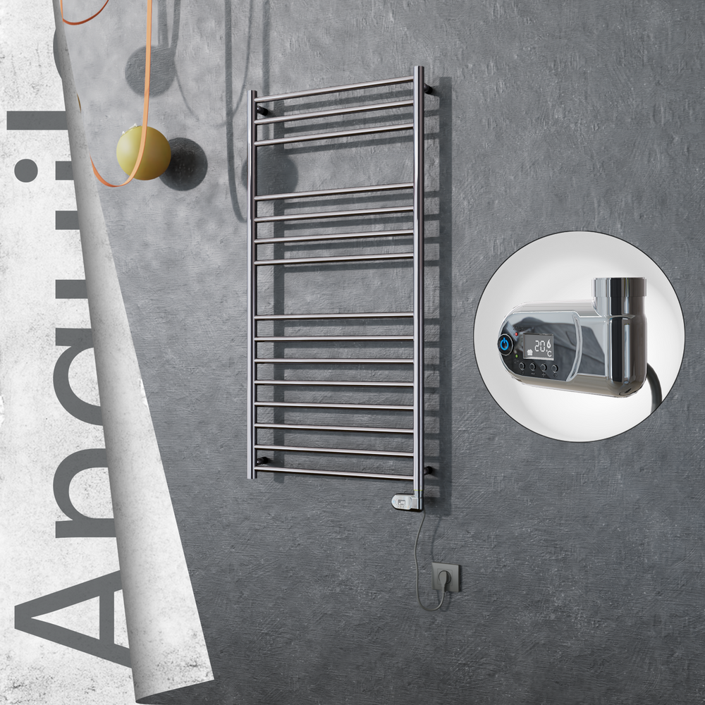 Angulia Electric Stainless Steel Towel Rail 600x1210 Mirror Polished (Thesis Thermostat) 300W - 1