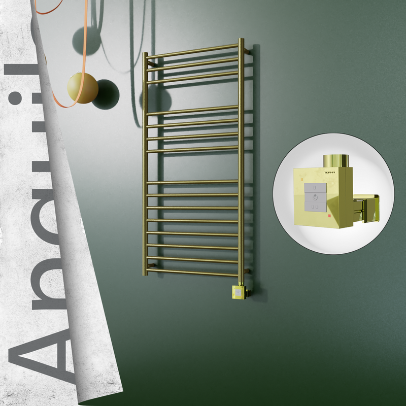 Angulia Electric Stainless Steel Towel Rail 600x1210 Satin Gold (KTX1 Thermostat) 300W 