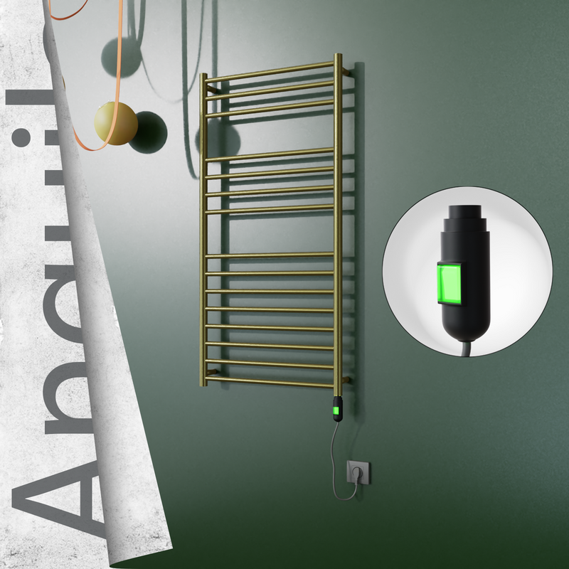 Angulia Electric Stainless Steel Towel Rail 600x1210 Satin Gold (On/Off Switch) 300W 