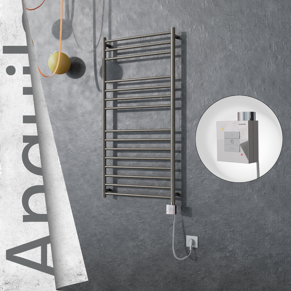 Angulia Electric Stainless Steel Towel Rail 600x1210 Satin Polished (KTX1 Thermostat) 300W Spiral Cable - 1