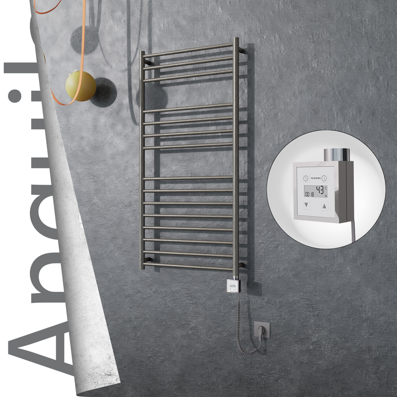 Angulia Electric Stainless Steel Towel Rail 600x1210 Satin Polished (KTX3 Thermostat) 300W Spiral Cable