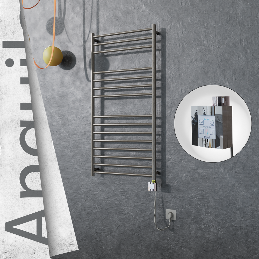 Angulia Electric Stainless Steel Towel Rail 600x1210 Satin Polished (KTX4 Thermostat) 300W Spiral Cable - 1