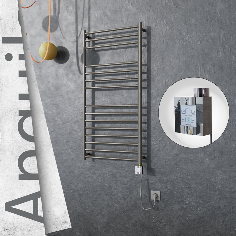 Angulia Electric Stainless Steel Towel Rail 600x1210 Satin Polished (KTX4 Thermostat) 300W Spiral Cable