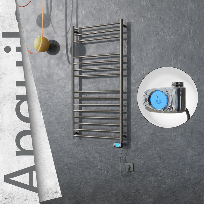 Angulia Electric Stainless Steel Towel Rail 600x1210 Satin Polished (Musa Thermostat) 300W 