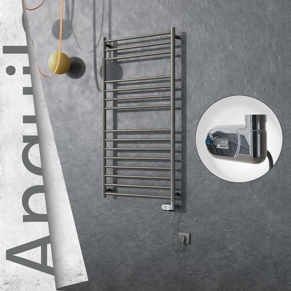 Angulia Electric Stainless Steel Towel Rail 600x1210 Satin Polished (Thesis Thermostat) 300W - 1