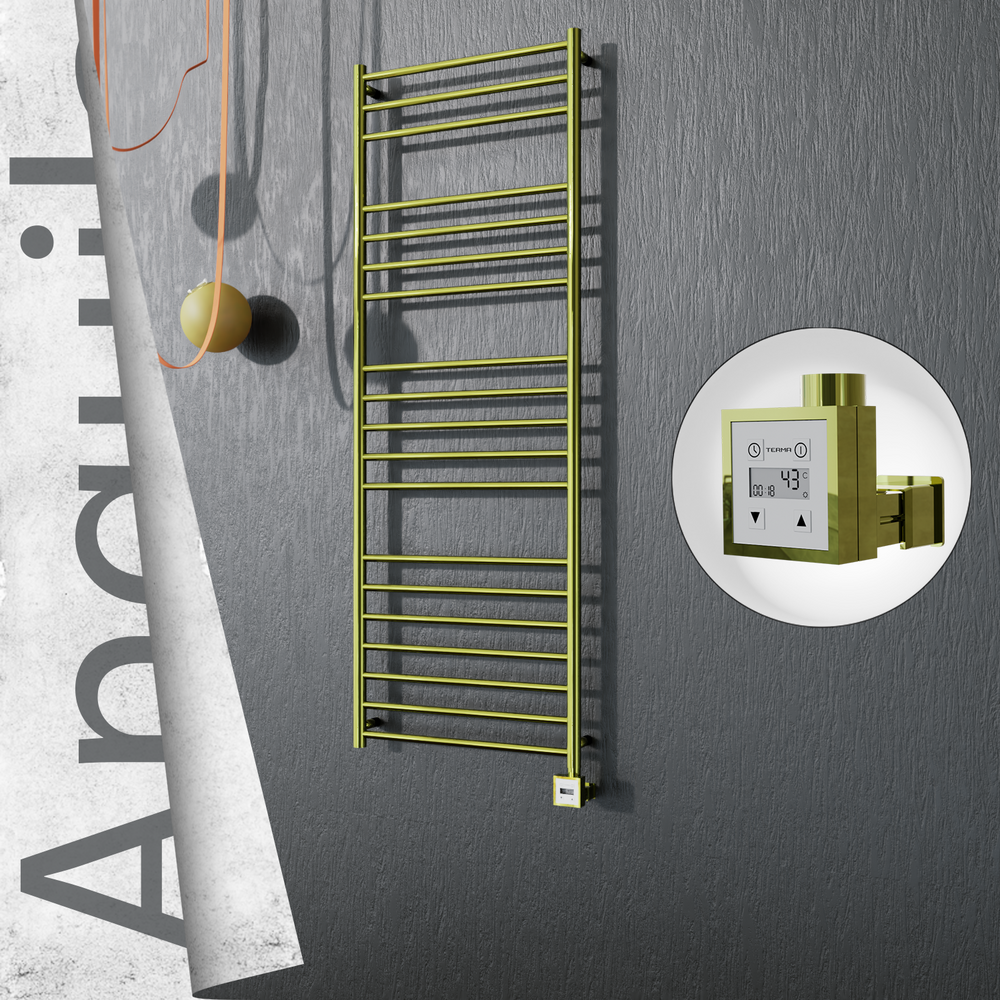 Angulia Electric Stainless Steel Towel Rail 600x1630 Gold (KTX3 Thermostat) 300W - 1