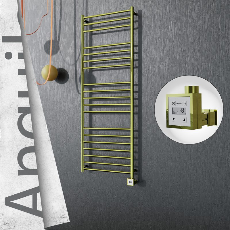 Angulia Electric Stainless Steel Towel Rail 600x1630 Gold (KTX3 Thermostat) 300W