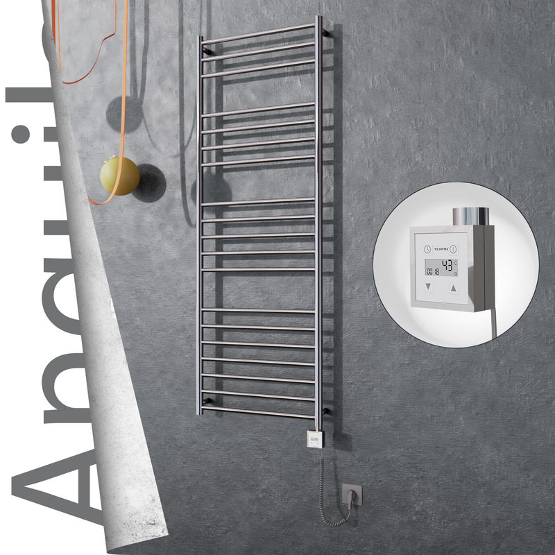 Angulia Electric Stainless Steel Towel Rail 600x1630 Mirror Polished (KTX3 Thermostat) 300W Spiral Cable