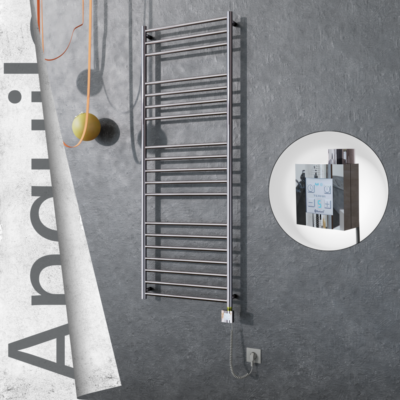 Angulia Electric Stainless Steel Towel Rail 600x1630 Mirror Polished (KTX4 Thermostat) 300W Spiral Cable