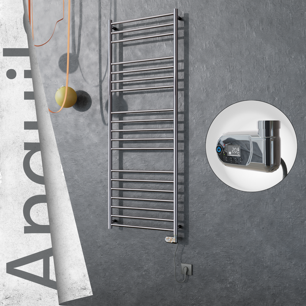 Angulia Electric Stainless Steel Towel Rail 600x1630 Mirror Polished (Thesis Thermostat) 300W - 1