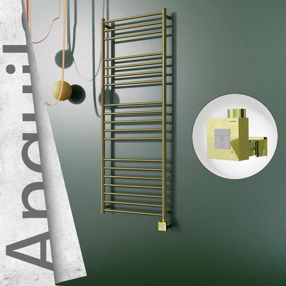 Angulia Electric Stainless Steel Towel Rail 600x1630 Satin Gold (KTX1 Thermostat) 300W - 1