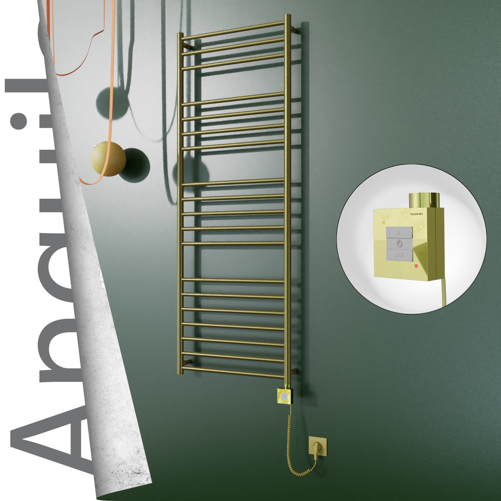 Angulia Electric Stainless Steel Towel Rail 600x1630 Satin Gold (KTX1 Thermostat) 300W Spiral Cable - 1