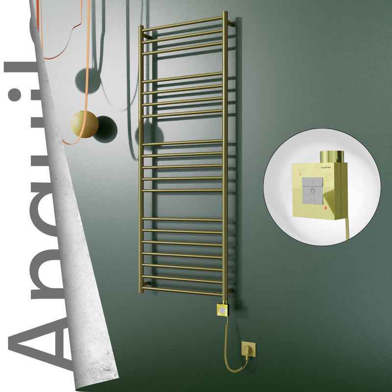 Angulia Electric Stainless Steel Towel Rail 600x1630 Satin Gold (KTX1 Thermostat) 300W Spiral Cable