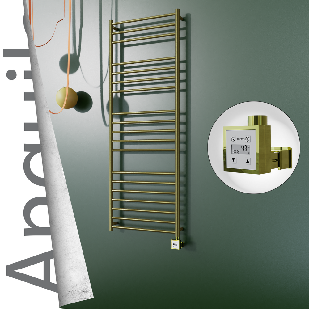 Angulia Electric Stainless Steel Towel Rail 600x1630 Satin Gold (KTX3 Thermostat) 300W - 1