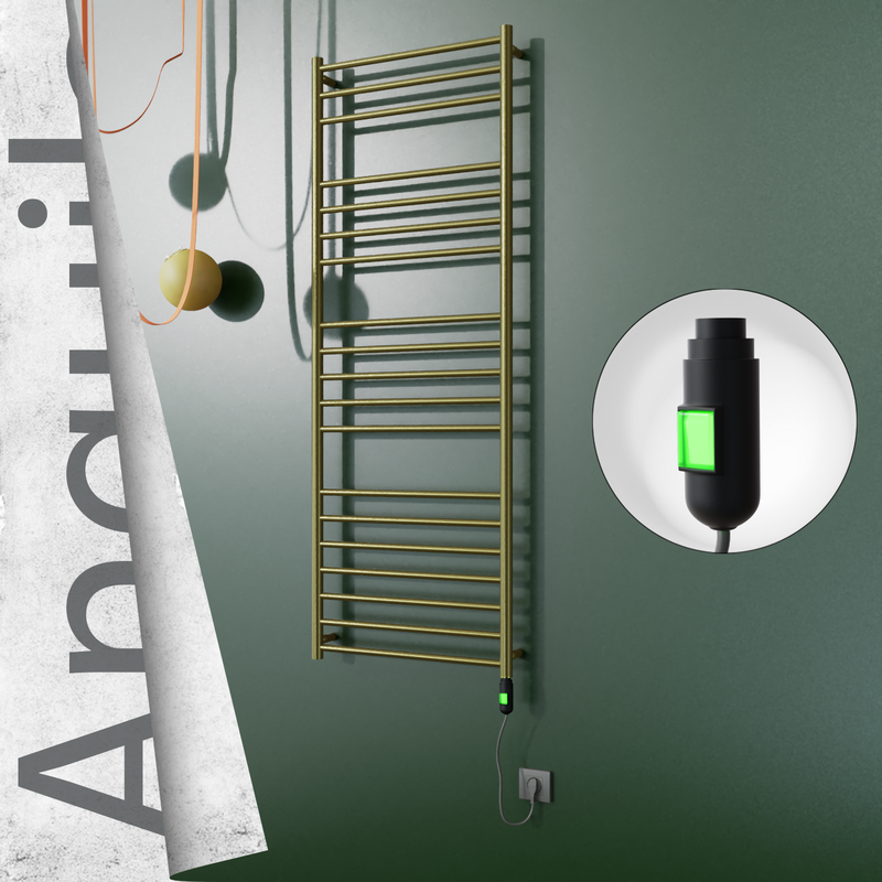 Angulia Electric Stainless Steel Towel Rail 600x1630 Satin Gold (On/Off Switch) 300W 