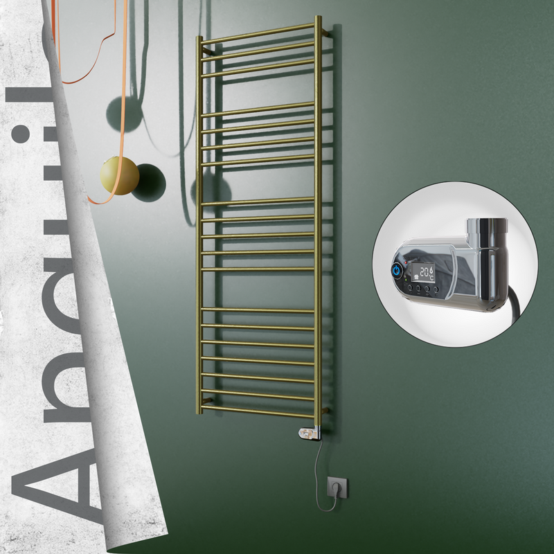 Angulia Electric Stainless Steel Towel Rail 600x1630 Satin Gold (Thesis Thermostat) 300W 