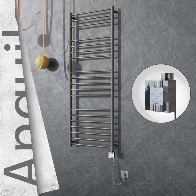 Angulia Electric Stainless Steel Towel Rail 600x1630 Satin Polished (KTX4 Thermostat) 300W Spiral Cable