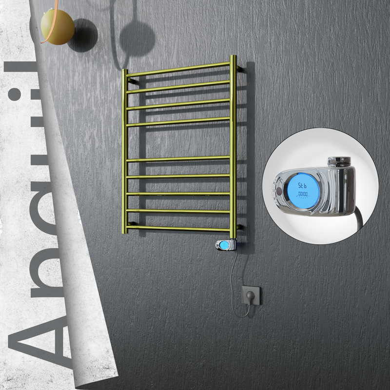 Angulia Electric Stainless Steel Towel Rail 600x790 Gold (Musa Thermostat) 200W 