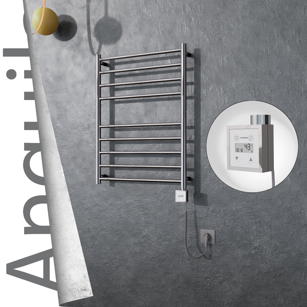 Angulia Electric Stainless Steel Towel Rail 600x790 Mirror Polished (KTX3 Thermostat) 200W Spiral Cable - 1