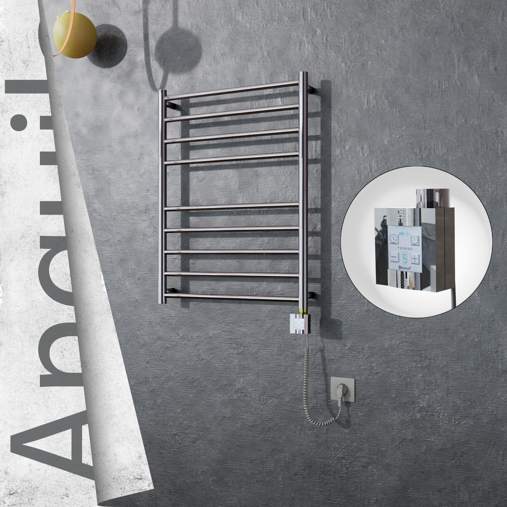 Angulia Electric Stainless Steel Towel Rail 600x790 Mirror Polished (KTX4 Thermostat) 200W Spiral Cable - 1
